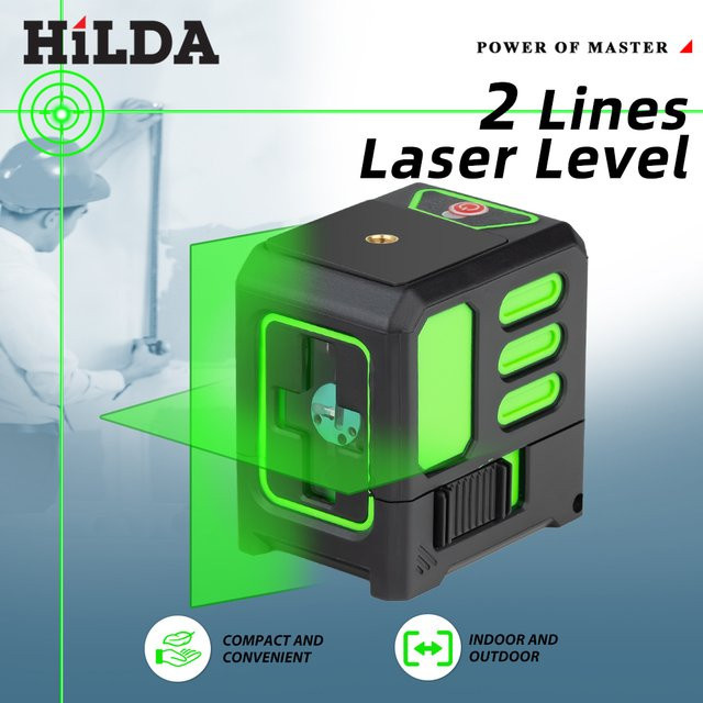 Hilda Laser Level Grün 2 Linien Kreuzlinienlaser IP55 selbstnivellierend horizontal und vertikal mit 15m Reichweite - Bild 1