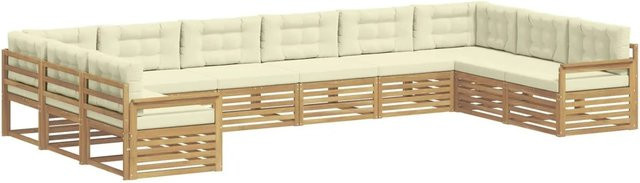 vidaXL Sofagarnitur aus Massivholz Akazie im modernen Latten-Design mit Armlehnen in Creme-weiß und Beige - Bild 1