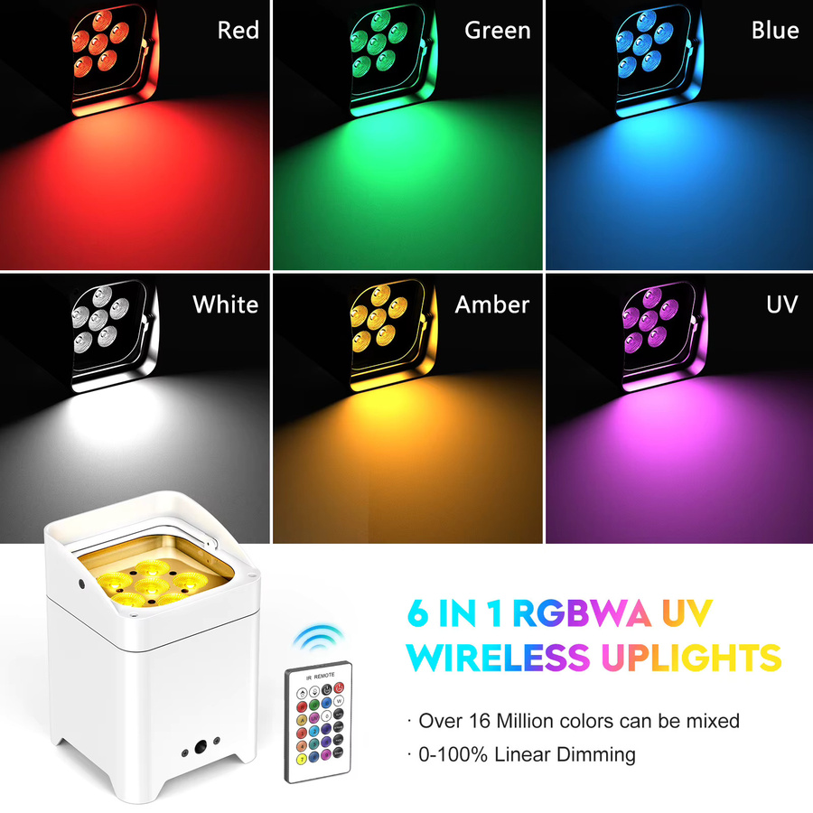 U'King 4er-Set 6-in-1 LED Par-Scheinwerfer mit RGBWA+UV, Akkubetrieb, DMX512 und Fernbedienung für DJ, Party und Konzerte - Bild 2