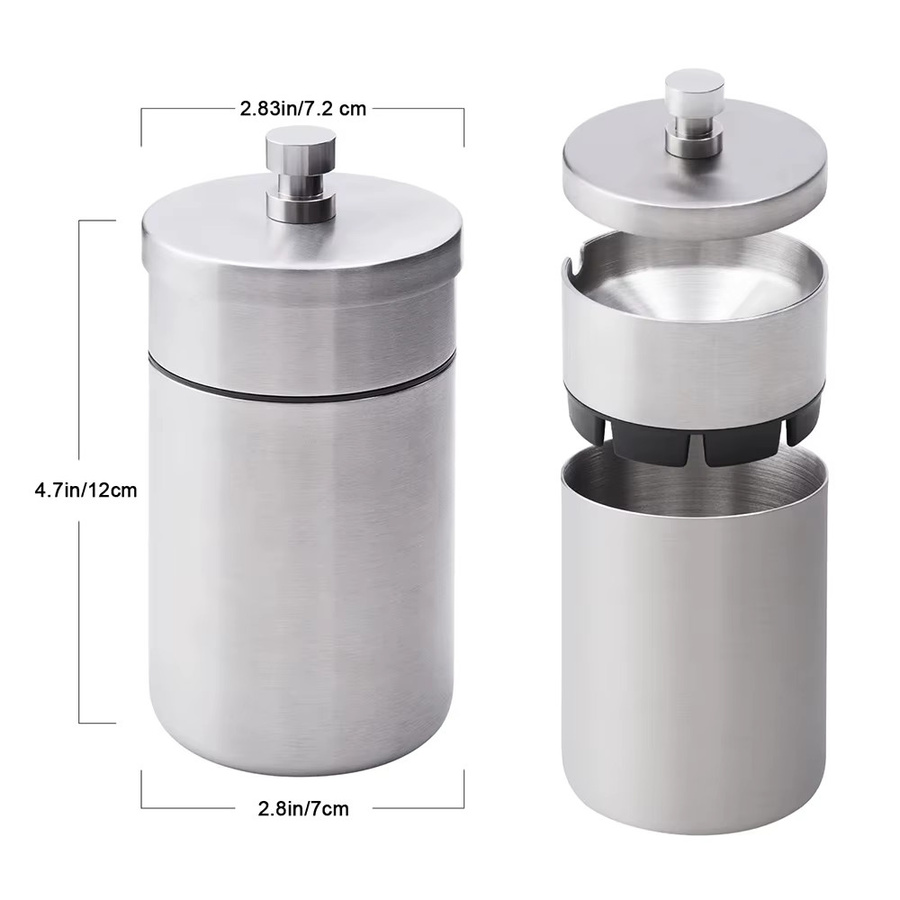 Untior Tragbarer Auto-Aschenbecher aus Edelstahl in Silber mit Deckel, winddichter Mini-Aschenbecher für Auto und Outdoor, B/T/H: 12,0 x 7,2 x 3,0 cm - Bild 2
