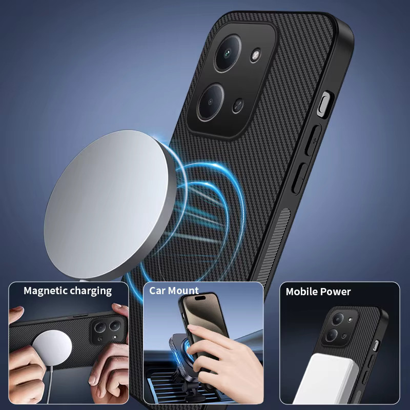 Magnetische Schutzhülle für Xiaomi Redmi 15C in Carbon-Optik aus PU-Leder, kompatibel mit 4G und 5G, erhältlich in Blau und Schwarz - Bild 4