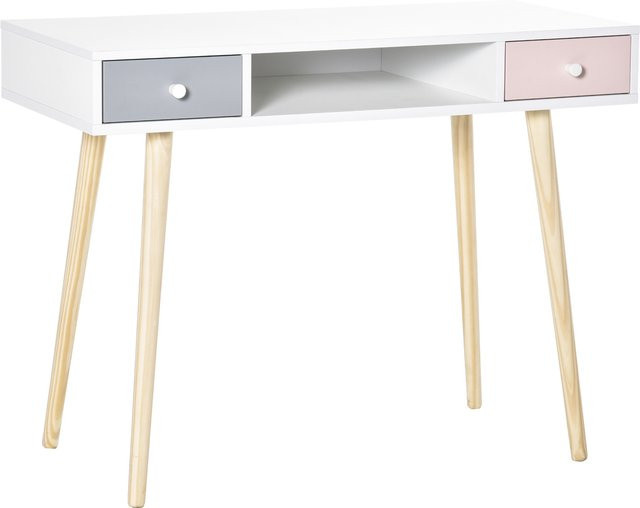 HOMCOM Kinder Schreibtisch mit Schublade und Kiefernholzbeinen, mehrfarbig (pink, grau, weiß), B/T/H: 100 x 48 x 76,5 cm - Bild 1
