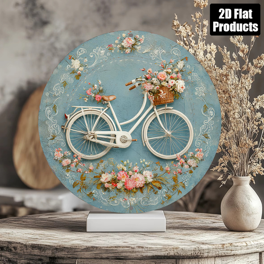 Rundes Vintage Metallschild CIFBUY mit Blumenmuster und Fahrrad-Motiv in Blau, Durchmesser: 20,32 cm - Bild 4