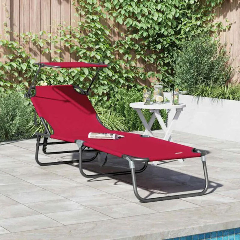 Vidaxl Klappbare Sonnenliege mit Kissen in Rot aus Stoff und Stahl, B/T/H: 190 x 56 x 81 cm - Bild 1