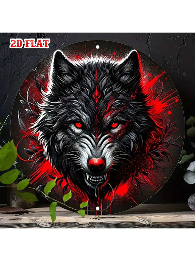 Potdemiel Metall-Wanddekoration Wolf heult den Mond an, rund, Schwarz und Rot, Durchmesser: 20 cm - Bild 5