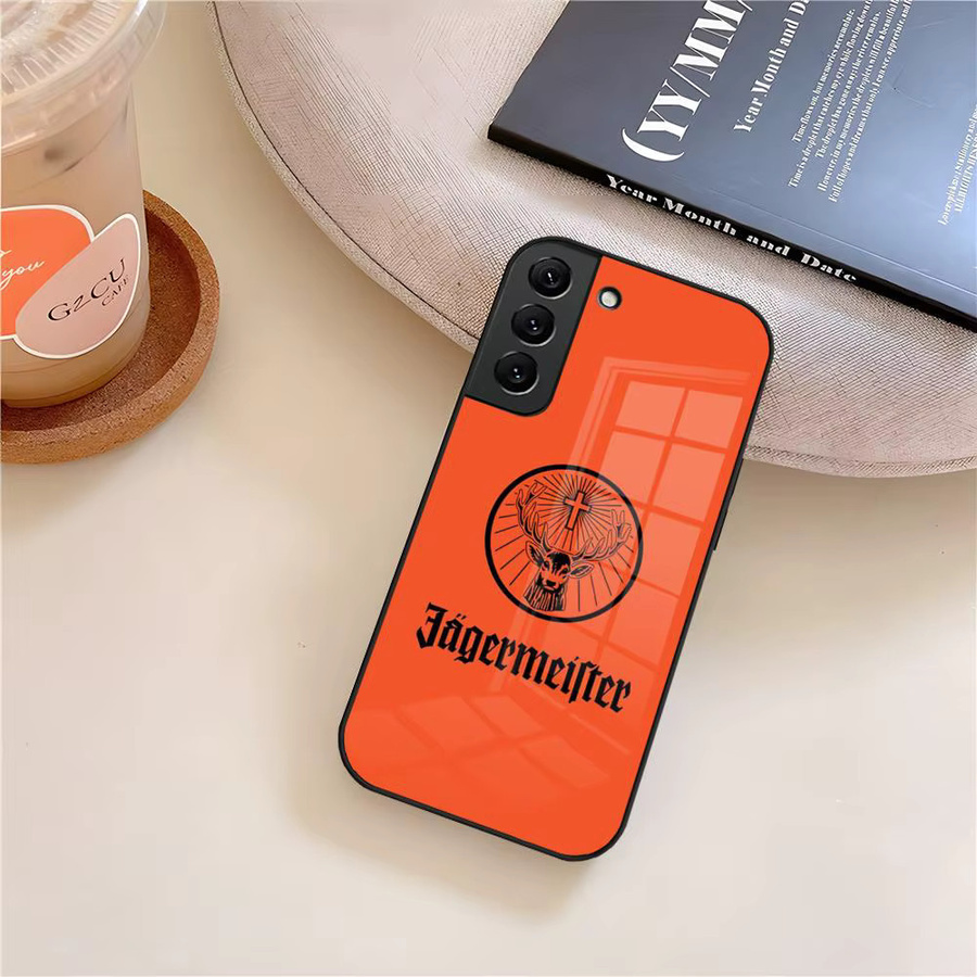 Jägermeister Logo Handyhülle aus Glas für Samsung Galaxy S23 S24 S25 S26 Ultra Plus A15 A14 in Schwarz und Orange - Bild 2