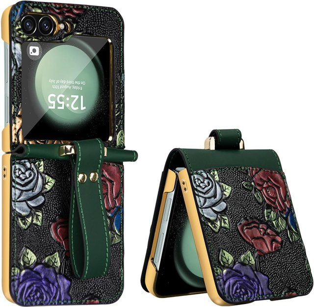 Samsung Galaxy Z Flip7 FE und Flip6 5G Schutzhülle mit integrierter Handschlaufe und Glas, Multicolour - Bild 1