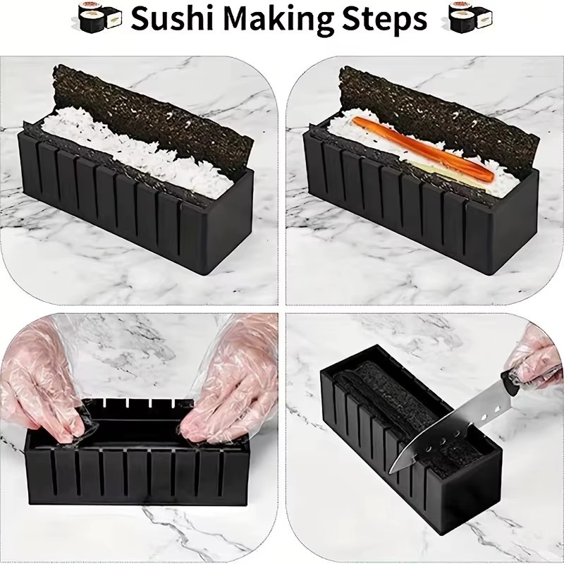 PGY Sushi-Herstellungsset aus Kunststoff, 10-teiliges Sushi-Maker-Set in Schwarz, rechteckige Rollenform für Sushi-Reis - Bild 5
