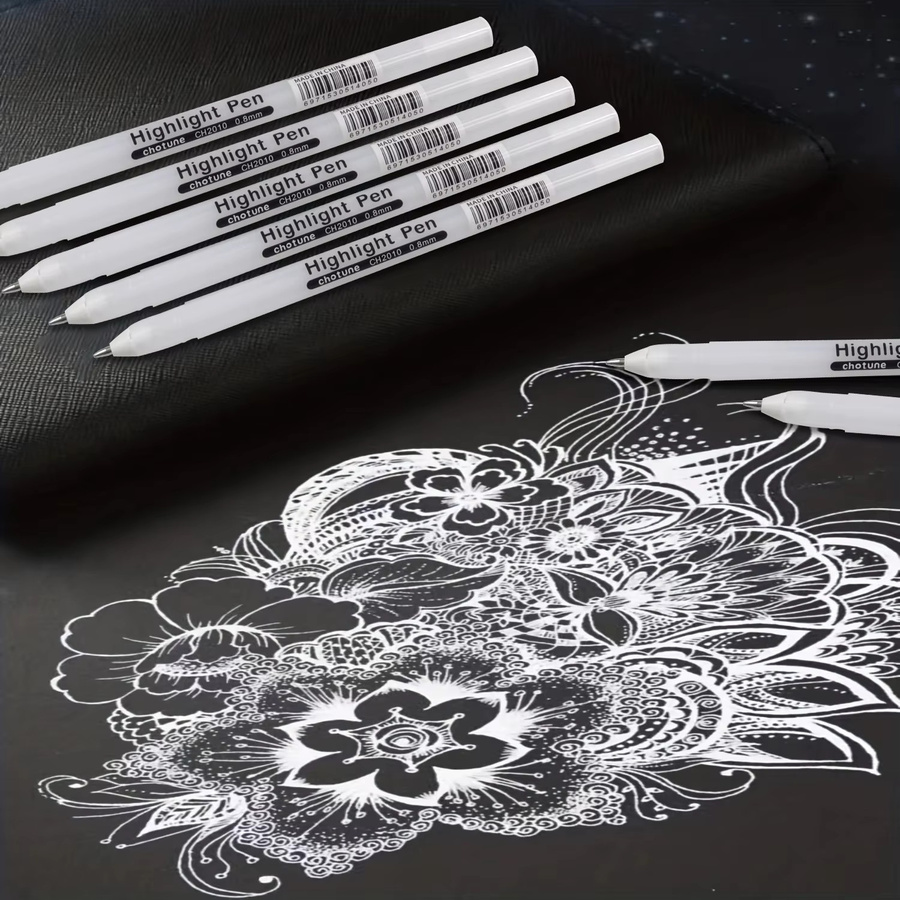 10er-Set Weiße Gelstifte mit 0,5 mm Feinspitze zum Zeichnen und Skizzieren auf schwarzem Papier - Bild 6