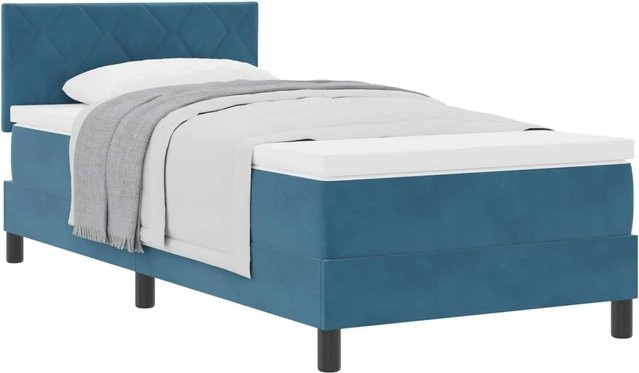 vidaXL Boxspringbett mit Matratze aus Samt in Dunkelblau, B/T/H: 100 x 200 x 103 cm - Bild 1