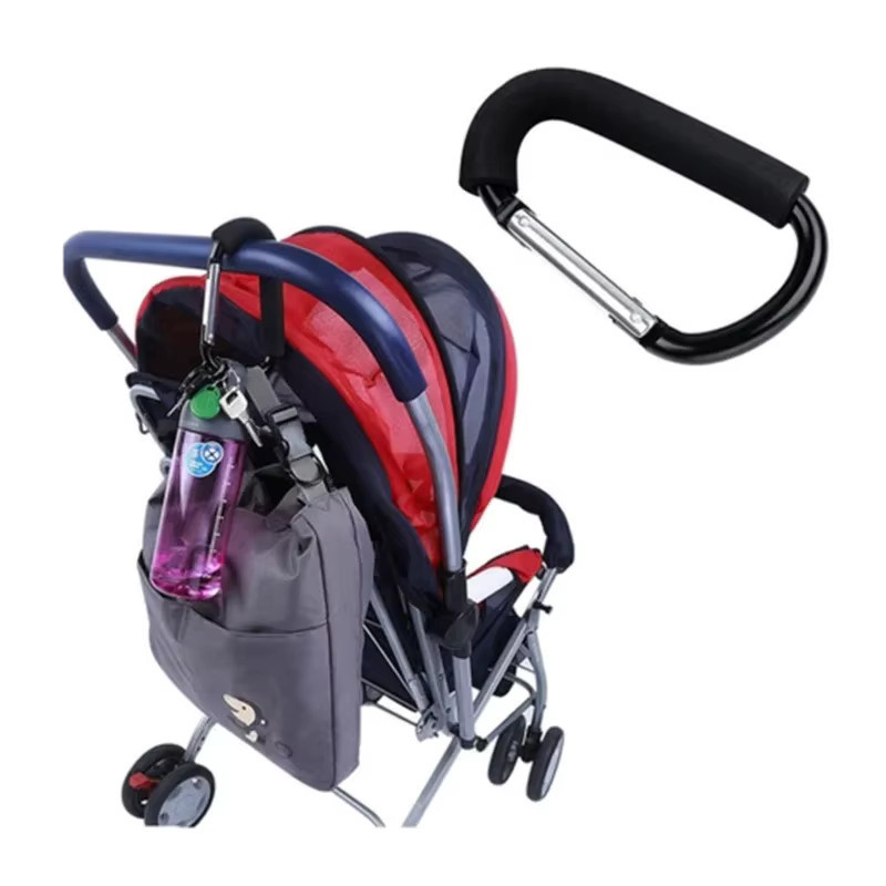 Robuster Kinderwagen Haken aus Aluminiumlegierung mit weichem Schwamm-Griff in Schwarz für Einkaufstaschen und Zubehör - Bild 5