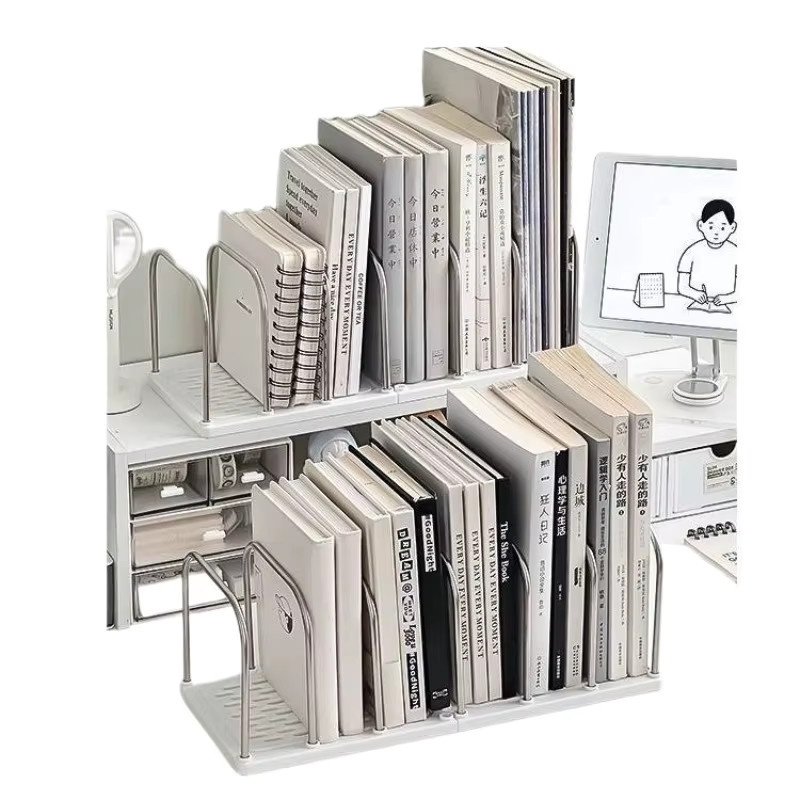 Moderner Schreibtisch-Organizer aus Metall als Desktop-Bücherregal mit mehreren Fächern in Weiß oder Gelb - Bild 2