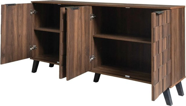 okwish Sideboard mit 4 Türen in Holzmaserung, modern, Braun, B/T/H: 160,5 x 35,5 x 78 cm - Bild 1