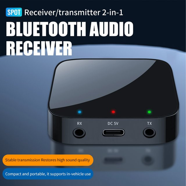kebidumei Bluetooth 5.3 Audio Adapter als Sender und Empfänger mit 3,5 mm AUX Anschluss in Schwarz - Bild 1