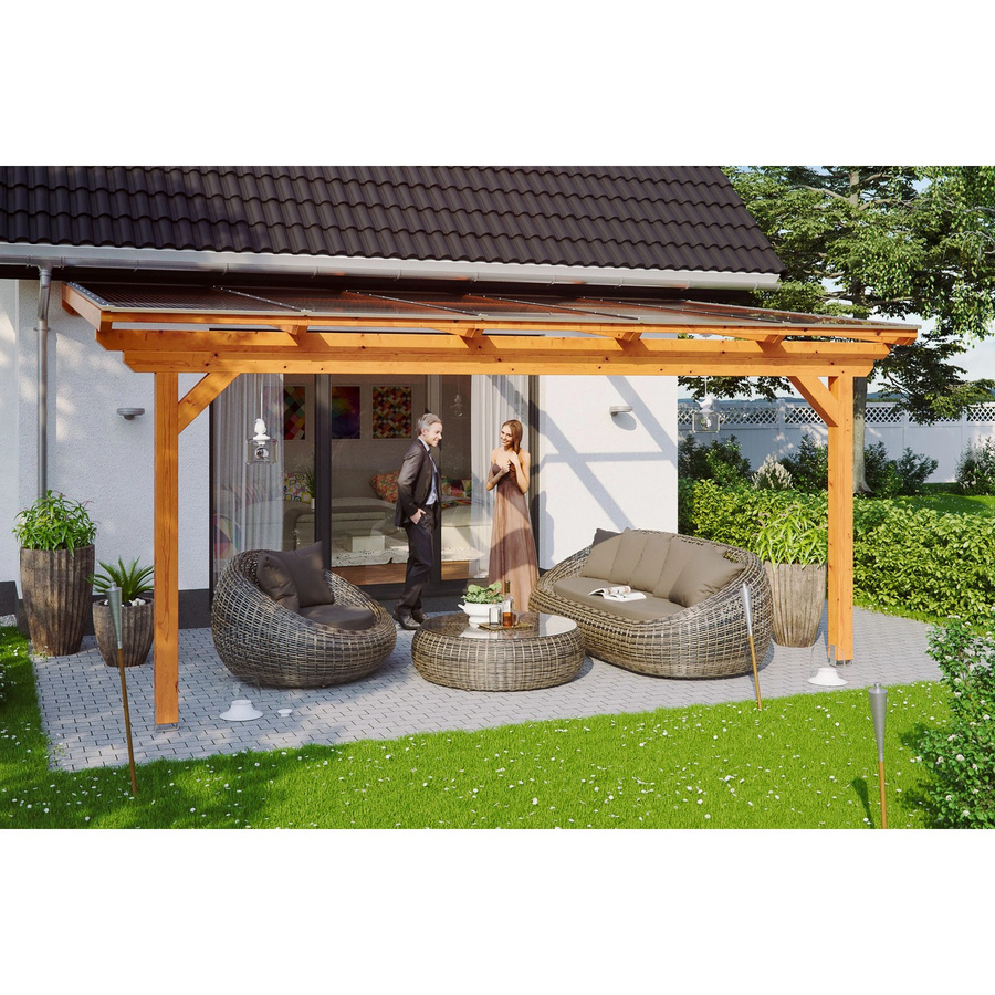 Skan Holz Terrassenüberdachung Ancona aus Leimholz Eiche hell mit Polycarbonat-Dach B/T/H: 541 x 350 cm - Bild 2