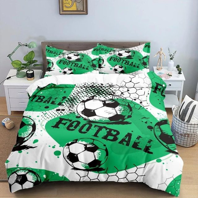 JMG Household Supplies Fußball 3D Bettwäscheset aus Mikrofaser in Grün mit Bettbezug und Kissenbezügen, B/T/H: 200 x 200 cm - Bild 1