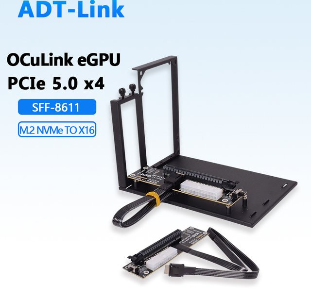 ADT-Link Oculink EGPU PCIe 5.0 X4 Dockingstation für Laptop und Notebook, M.2 NVMe zu PCIe X16 SFF-8611, Schwarz - Bild 1