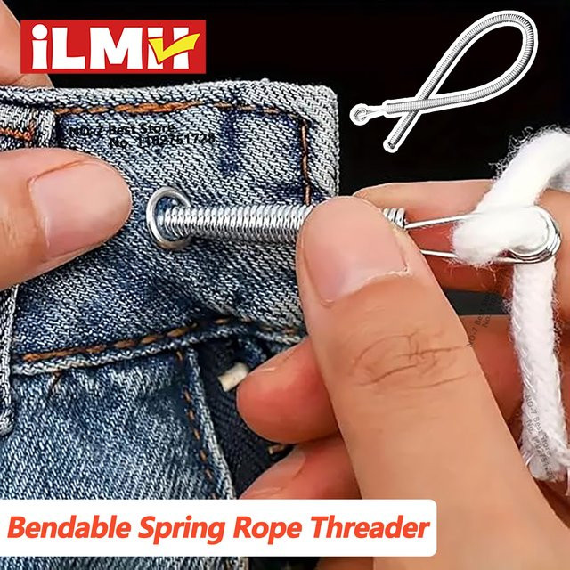 iLMH Biegbarer Feder-Kordelzug-Einfädler aus Metall in Silber für Hosen und Kapuzenpullover als DIY-Nähzubehör - Bild 1