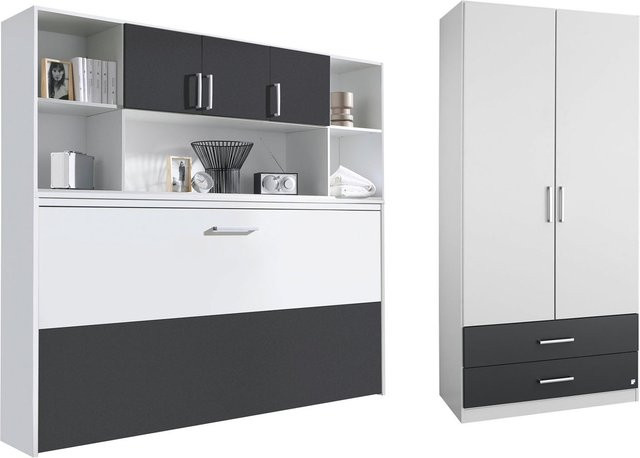 RAUCH ALBERO Querklappbett mit Regalelement und 2-türigem Schrank in Alpinweiß und Grau-metallic, B/T/H: 214,0 x 115,0 x 200,0 cm - Bild 1