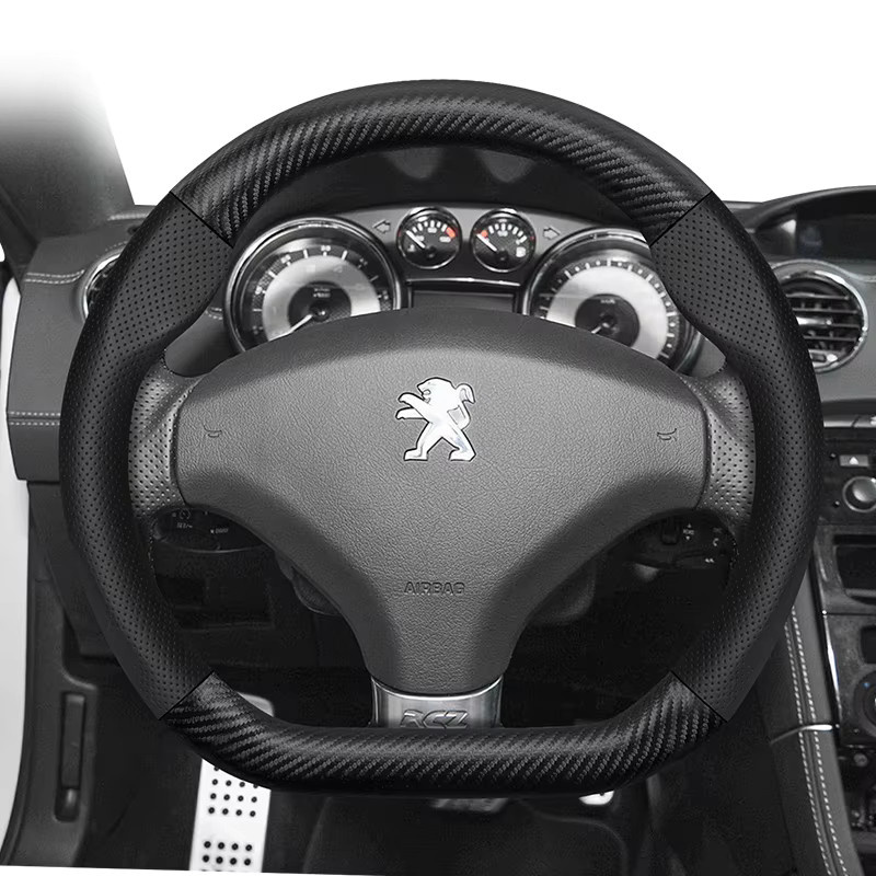 Hocasen Lenkradbezug aus perforiertem Leder mit Carbon-Struktur in Schwarz für Peugeot 508 3008 207 2008 307 SW 308 206 208 5008 301 Expert - Bild 2