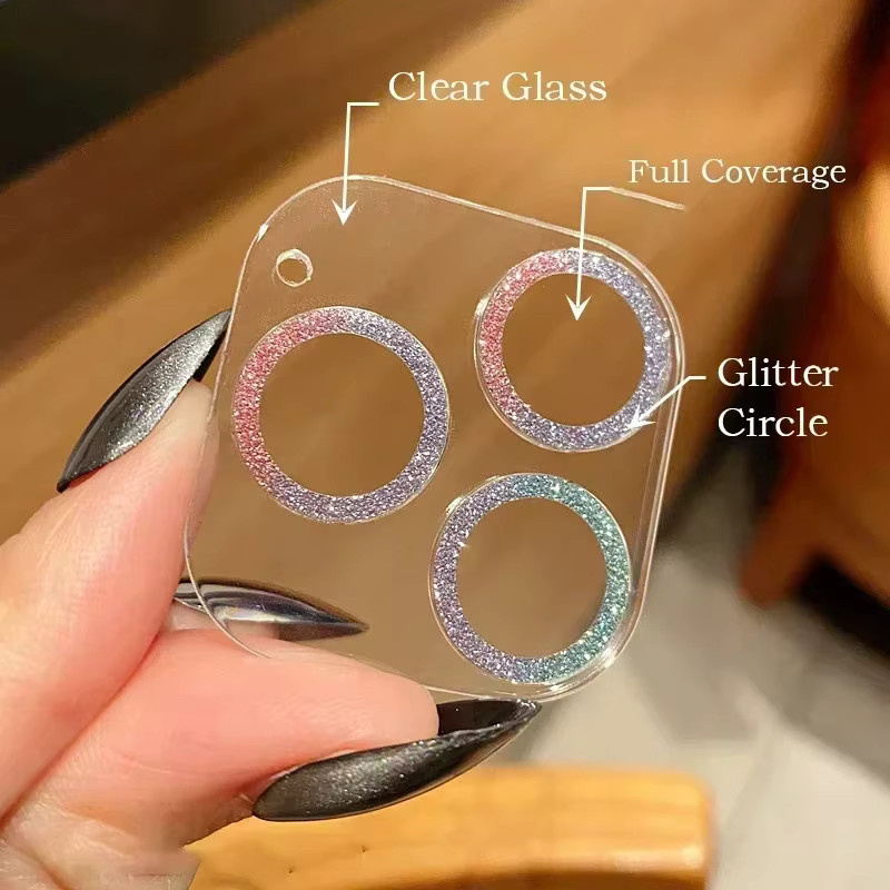 Bling Kameraobjektivschutz aus gehärtetem Glas mit Glitter-Effekt in Transparent und Multicolour für iPhone 17 Air 16 15 14 Pro Max Plus 13 Mini - Bild 1