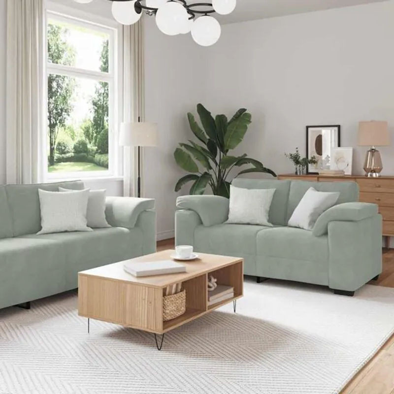 3-tlg. Sofagarnitur mit Kissen als Schlafsofa von Vidaxl in Grau aus Samt und Metall im modernen Design - Bild 1