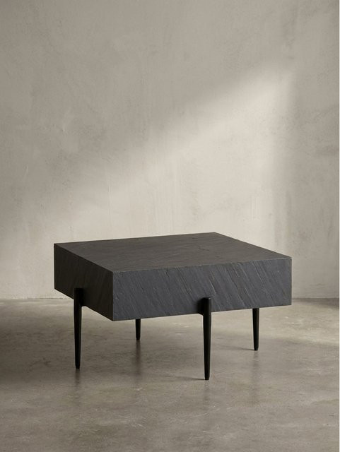 KADIMA DESIGN Couchtisch quadratisch in Anthrazit mit Steinoptik und Metallgestell, B/T/H: 64 x 64 x 35 cm - Bild 1