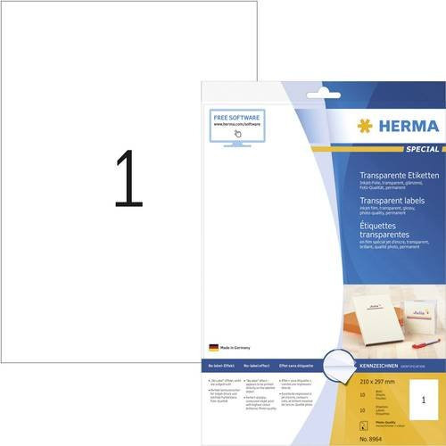 Herma Folien-Etiketten Transparent für Tintenstrahldruck, 10 Stück, B: 21,0 cm, H: 29,7 cm - Bild 1