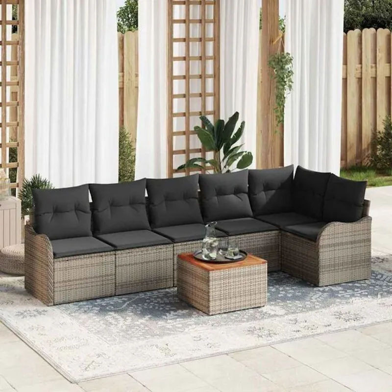 Modernes 7-teiliges Loungemöbel-Gartensofa-Set aus Polyrattan und Akazienholz in Grau/Anthrazit von vidaXL - Bild 1