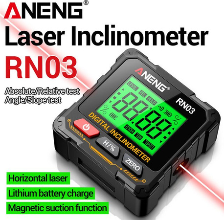 ANENG RN02/RN03 Digitaler Winkelmesser mit Laser und Wasserwaage, magnetischer wiederaufladbarer Neigungsmesser mit USB-Anschluss
