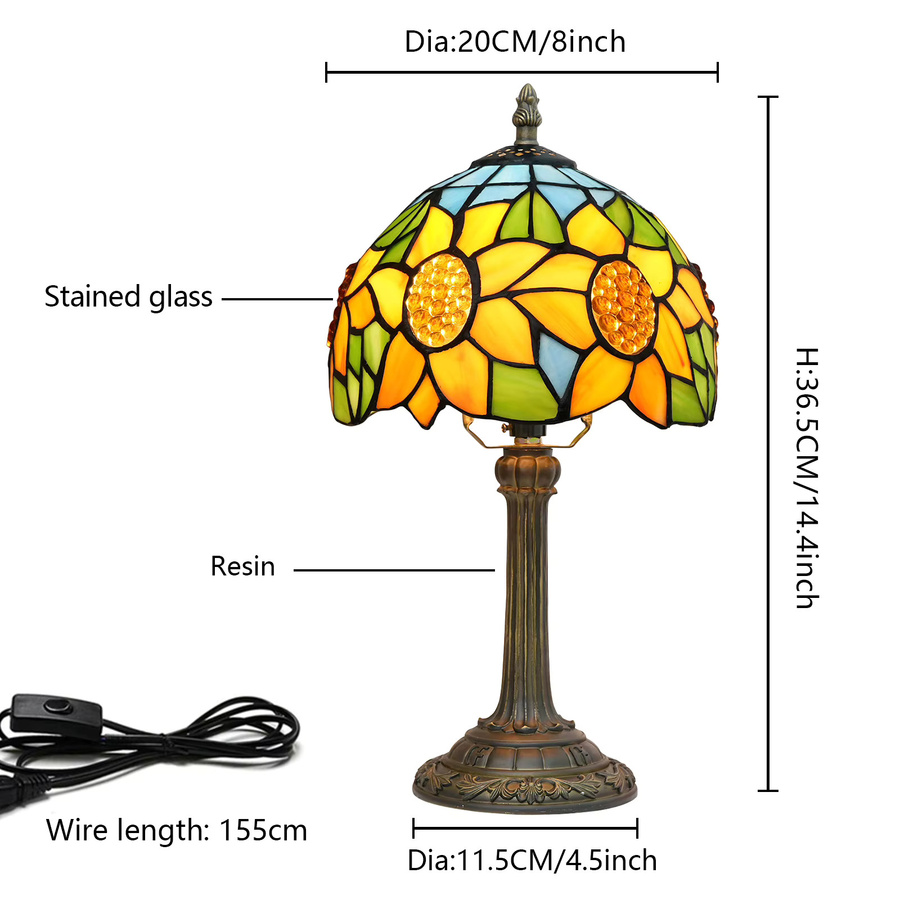 Sonnenblumen Tischlampe aus Buntglas im pastoralen Stil für Wohnzimmer und Schlafzimmer, Mehrfarbig - Bild 2