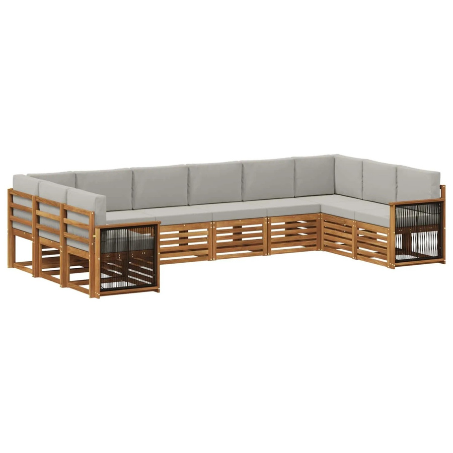 vidaXL Ecksofa Set in L-Form aus massivem Akazienholz mit Kissen in Natur und Hellgrau - Bild 2