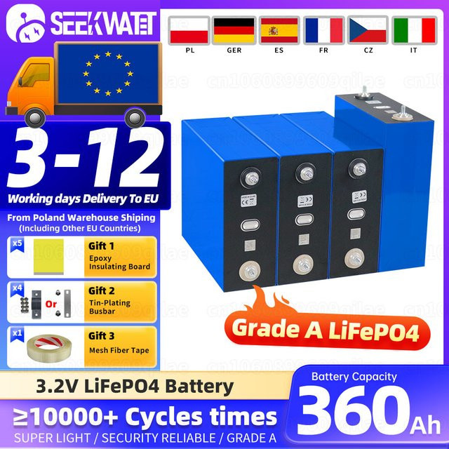 Seekwatt LiFePO4 Batterie Grade A 360Ah 3.2V Deep-Cycle prismatische Zellen für DIY 12V 24V 48V Anwendungen in Wohnmobilen, Solar, Camping und Yachten - Bild 1