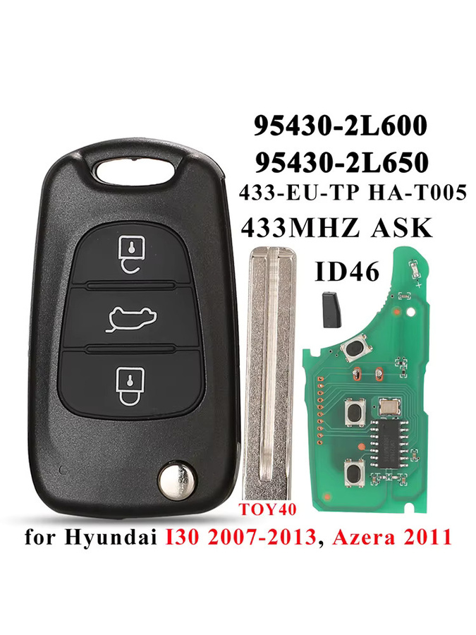 Jingyuqin Auto Schlüssel Fernbedienung Fob für Hyundai i30 und Azera, 433 MHz ASK ID46 Flip Key, Schwarz, Teilenummer 95430-2L600/2L650 - Bild 6