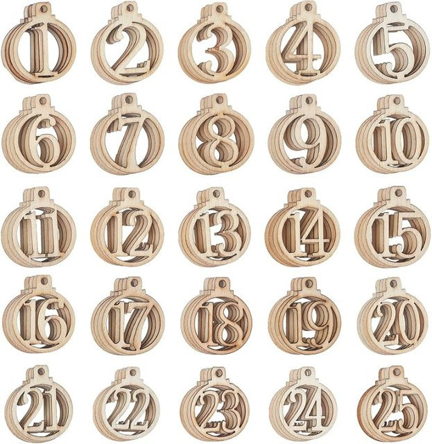100 Stück Holz-Nummernanhänger für Adventskalender und Weihnachtsbaum als Countdown-Dekoration - Bild 1