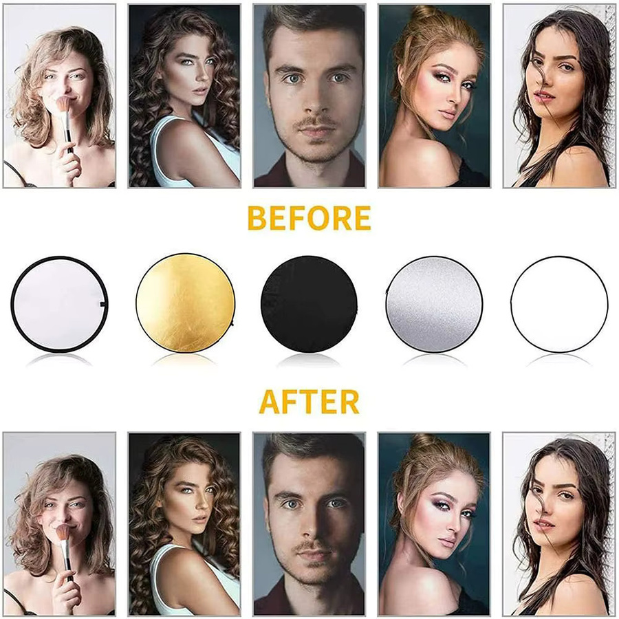 5 in 1 zusammenklappbarer runder Fotografie Reflektor mit Diffusor und Tragetasche für das Fotostudio und Außenbereich - Bild 6