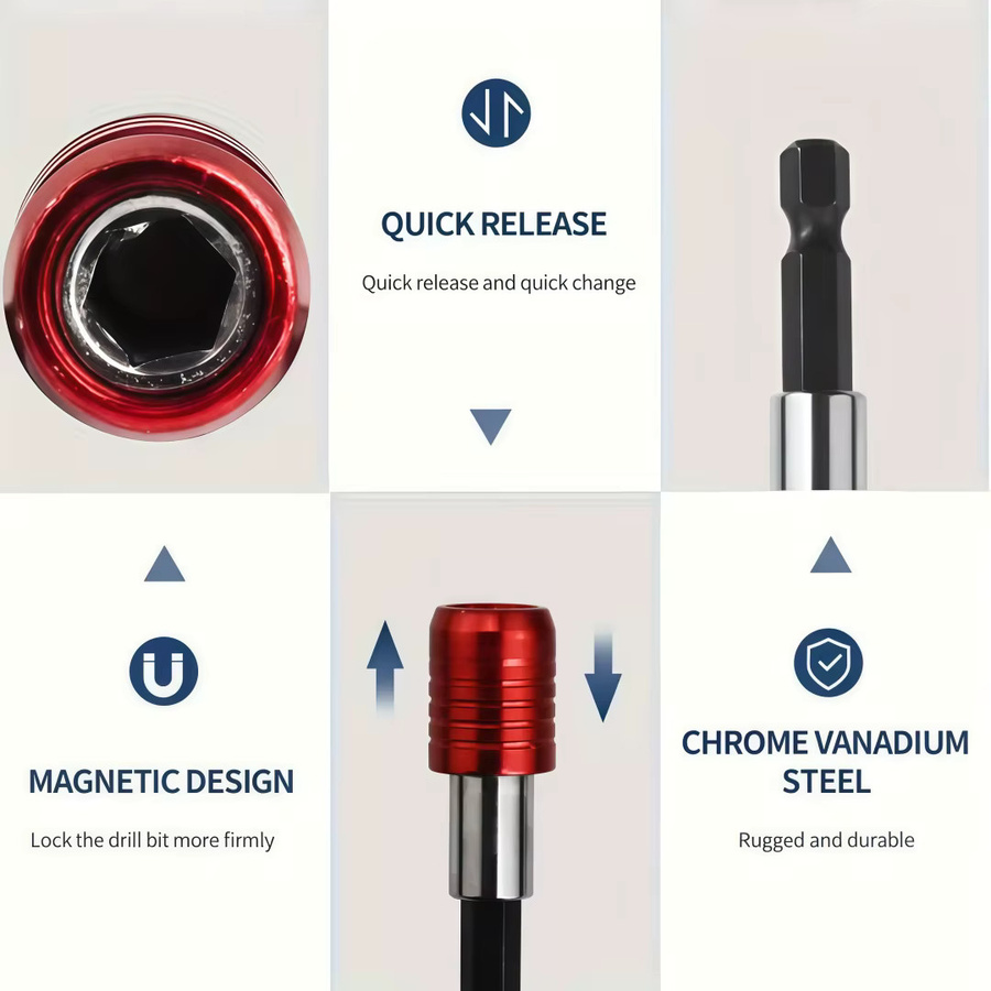 Probon Magnetische Verlängerungsstange mit sechseckigem Profil, 60 mm Länge, 6,35 mm Schnellwechsel-Bit-Halter in Rot - Bild 2