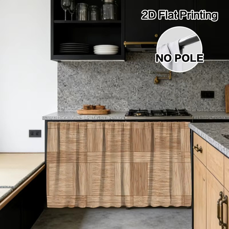 VIKAMA Küchengardinen mit geometrischem Muster in Braun, kurze Fenstervorhänge als Schrankrock, maschinenwaschbar - Bild 4