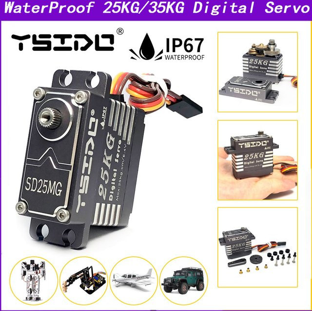 YSIDO SD25MG SD35MG Servo, IP67 wasserdicht, Vollaluminiumgehäuse, Stahlgetriebe - Bild 1