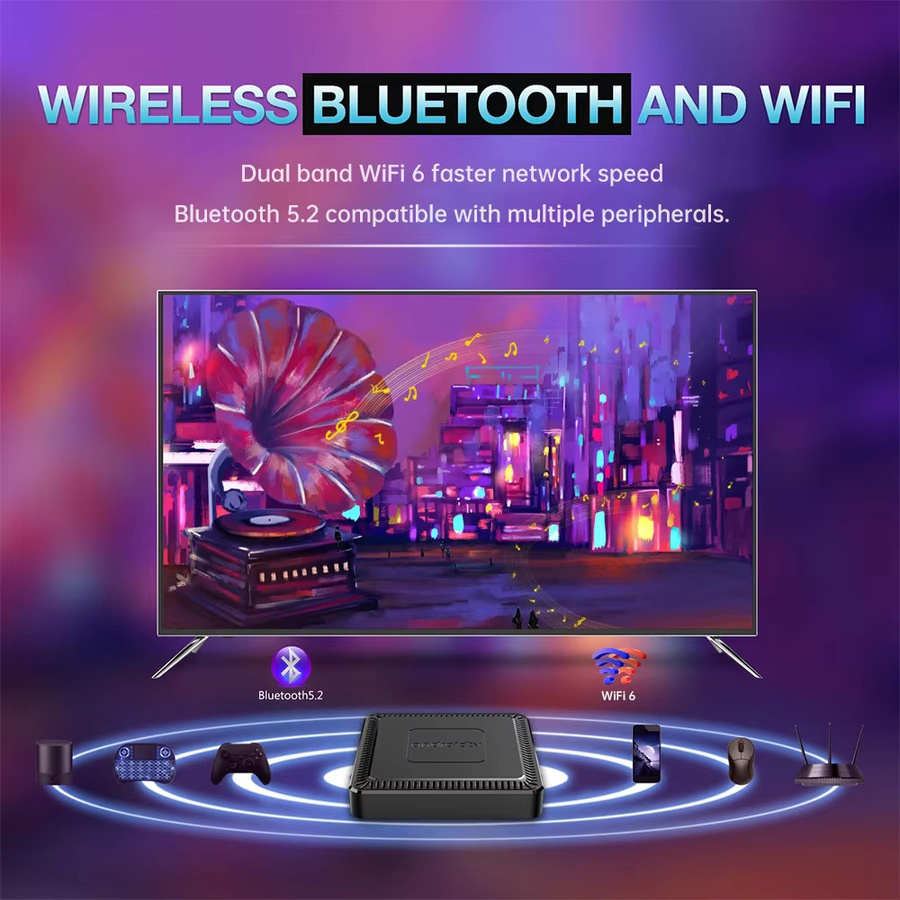 Janmifly Q7 Smart TV Box mit Android 14, 8 GB RAM + 128 GB Speicher, 4K HDR10, WiFi 6 und Bluetooth 5.0, Schwarz - Bild 3
