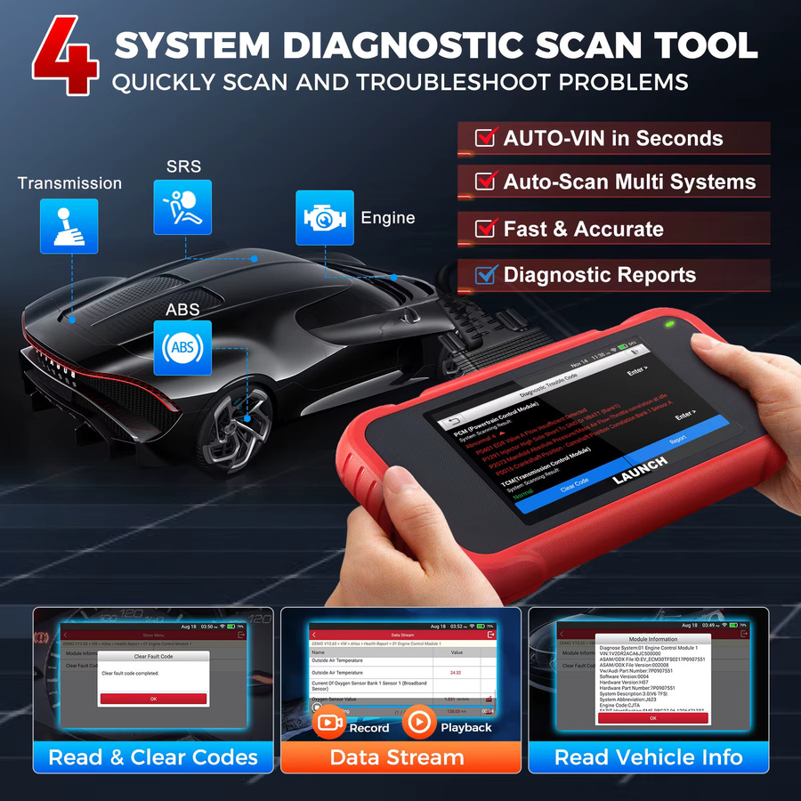 LAUNCH X431 OBD2 Scanner CRP123E V3.0/CRP123I V3.0 Diagnosegerät in Rot mit 7 Reset-Funktionen für Motor, ABS, SRS, AT sowie CANFD & DoIP Unterstützung - Bild 2