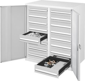 Kappes Schwerlastbeistellschrank Mod. 72 in Grau mit Vollblechtüren, internen Schubladen, Regalböden und Schloss, B/T/H: 60 x 60 x 111 cm - Bild 1