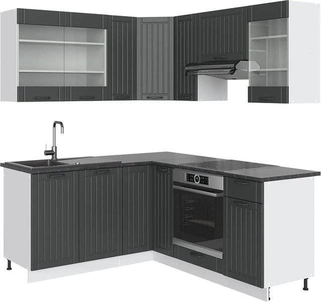 Vicco Fame-Line Eckküche im Landhausstil, Küchenzeile Einbau, Anthrazit/Weiß, B/T/H: 160 x 60 x 82 cm - Bild 2
