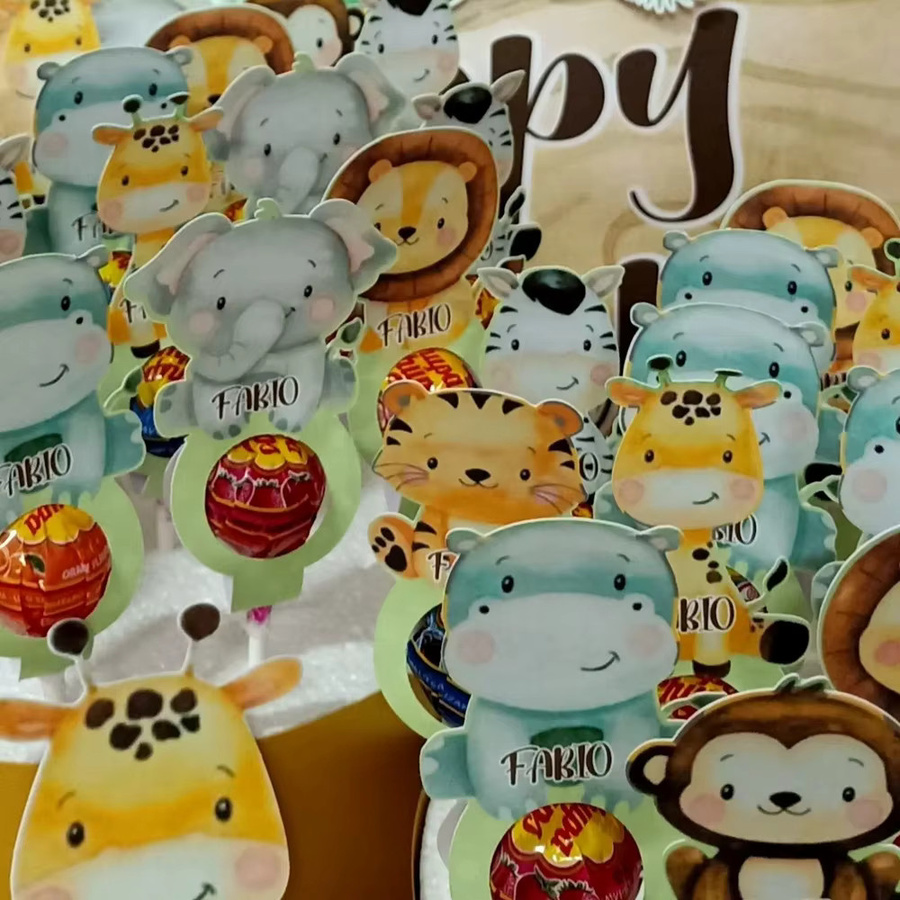 16er Set Wildtier Lutscher Kartenhalter aus Karton in Multicolour für Safari und Dschungel Themen bei Baby Showers oder Geburtstagen - Bild 2