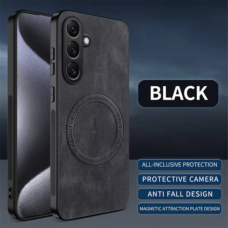 Magnetische Leder-Schutzhülle für Samsung Galaxy S26 Ultra S25 Edge S24 FE S23 S22 S21 Plus in Blau mit kabelloser Ladefunktion und MagSafe-Kompatibilität - Bild 3