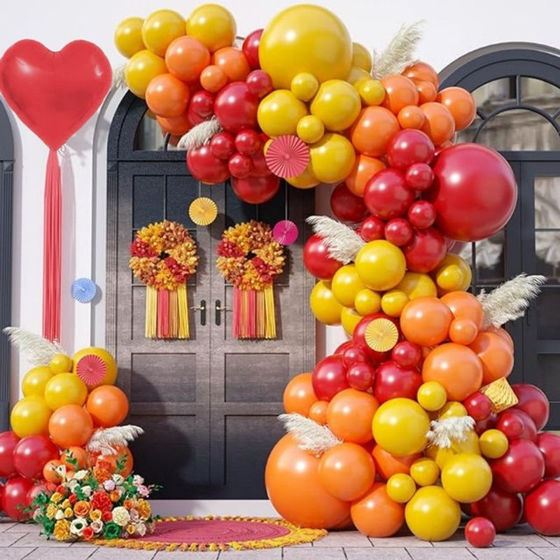 96-teiliges Ballon-Girlanden-Set aus Latex in Rot, Gelb und Orange für Hochzeiten und Geburtstage - Bild 1