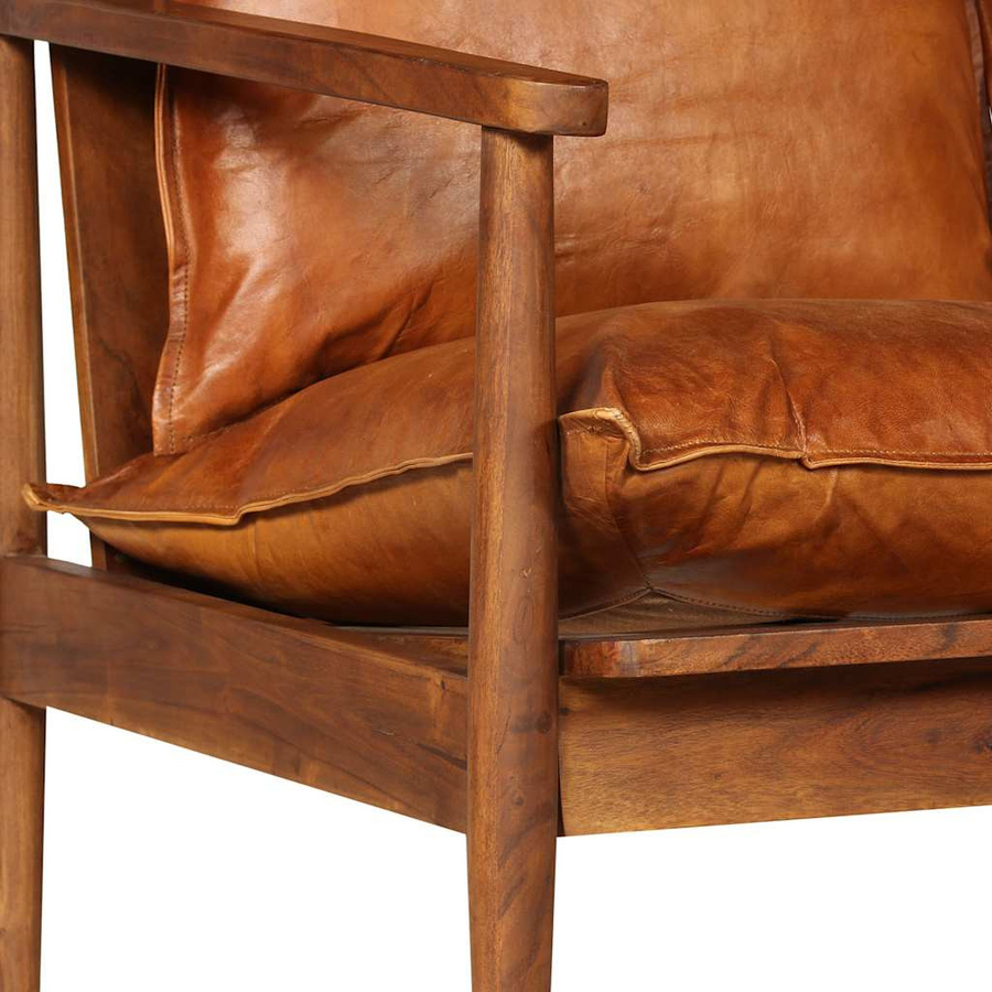 vidaXL 2-Sitzer-Sofa aus Echtleder und Akazienholz in Braun im Vintage-Stil - Bild 4