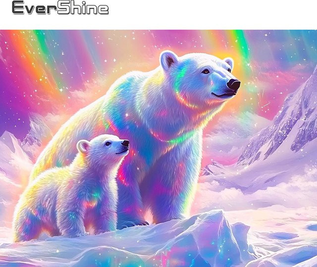 Evershine Diamantstickerei Bär im Schnee Berg DIY Mosaik Set, Mehrfarbig, B/H: 30 x 30 cm - Bild 1