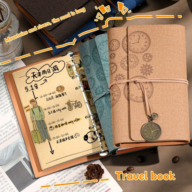 Vintage A6 Spiralnotizbuch mit Uhr-Zifferblatt Design aus grauem PU-Leder für dein Reisetagebuch - Bild 1