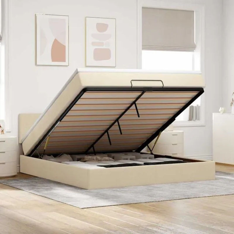Vidaxl Ottoman Polsterbett mit Matratze in Beige aus Stoff und Metall, B/T: 160 x 200 cm - Bild 1